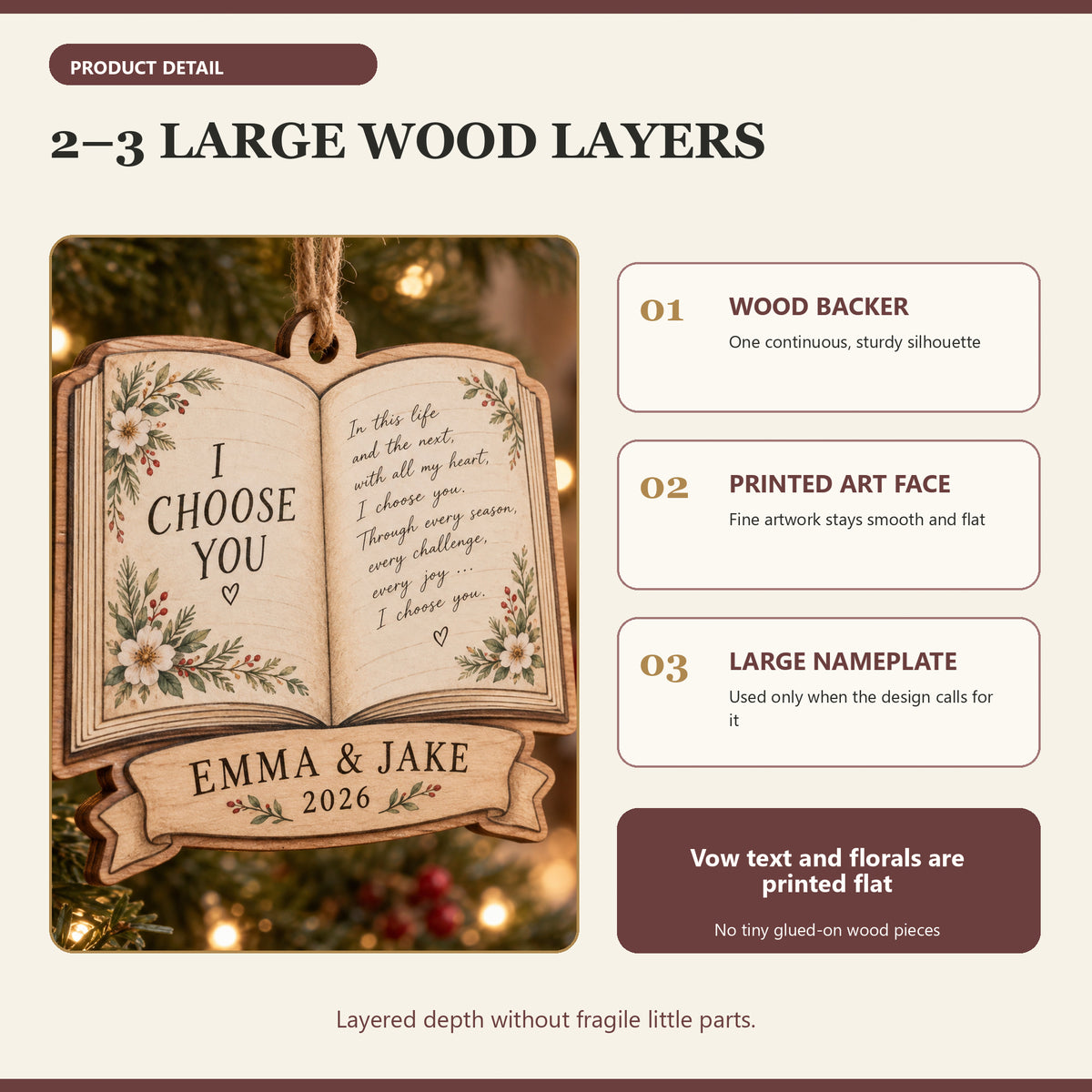 Personalized Handwritten Vows Wood Ornament - Custom Keepsake - image 4