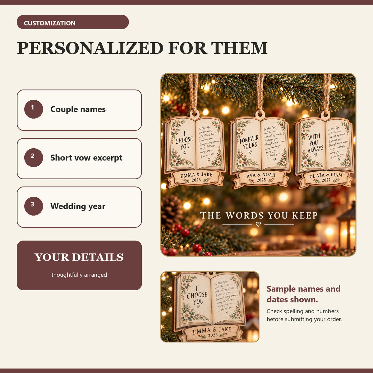 Personalized Handwritten Vows Wood Ornament - Custom Keepsake - image 5