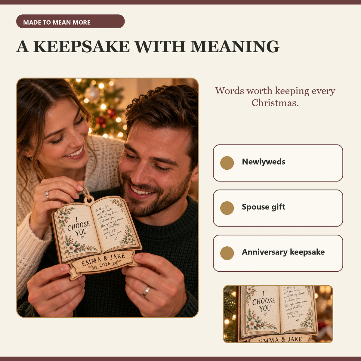 Personalized Handwritten Vows Wood Ornament - Custom Keepsake - image 8