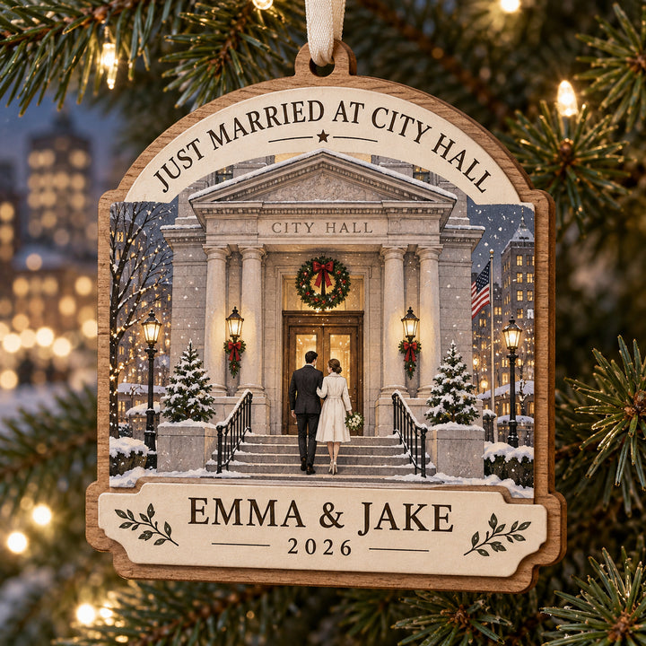 Personalized Courthouse Wedding Wood Ornament - Custom Keepsake - image 1