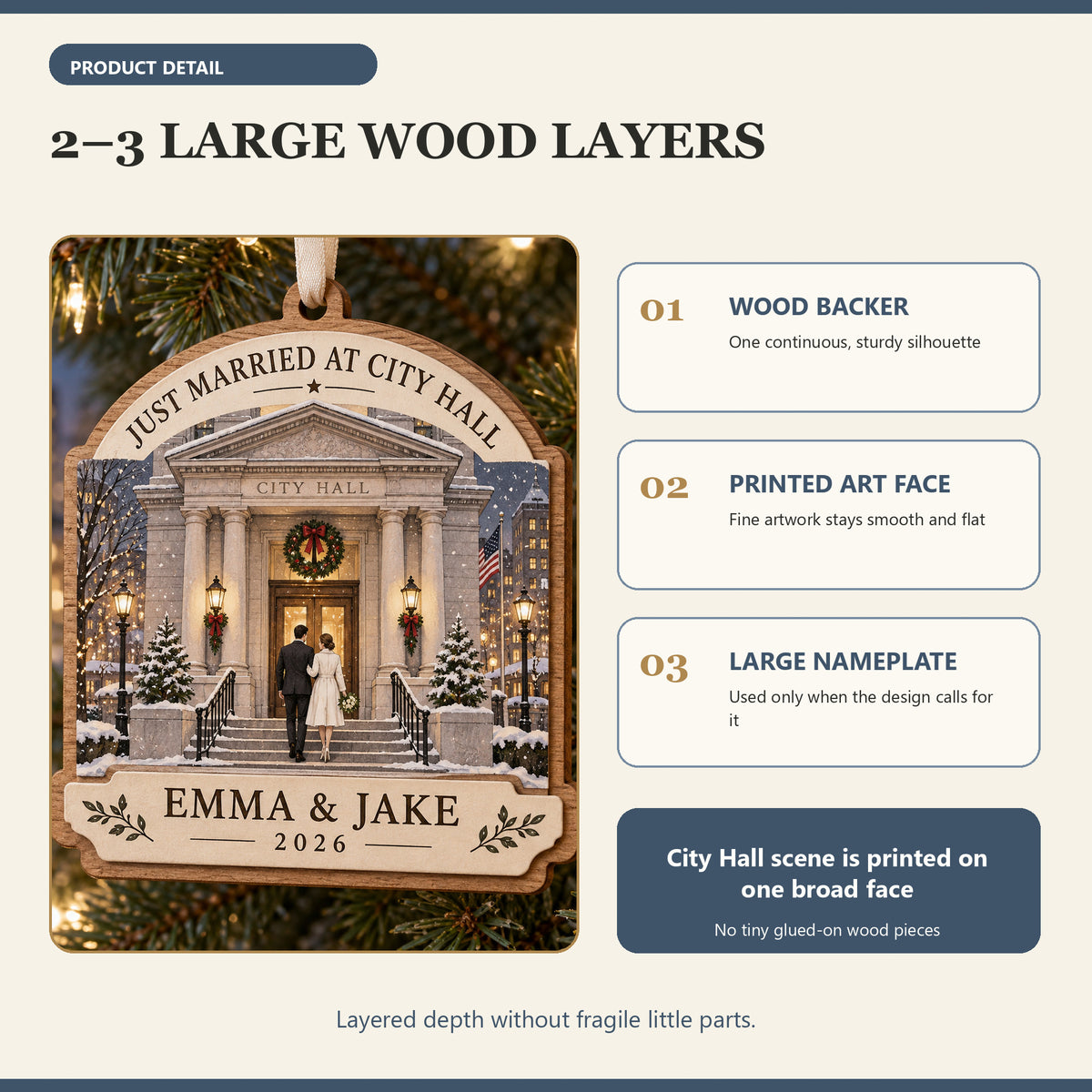 Personalized Courthouse Wedding Wood Ornament - Custom Keepsake - image 4