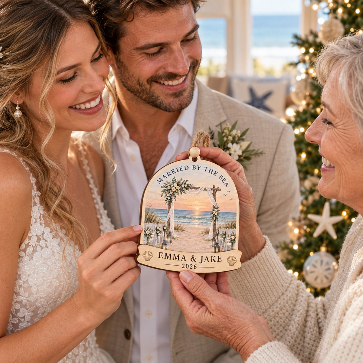 Personalized Beach Wedding Wood Ornament - Custom Keepsake - image 3