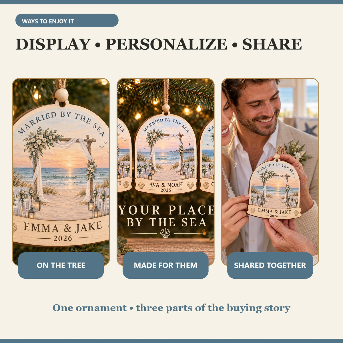 Personalized Beach Wedding Wood Ornament - Custom Keepsake - image 7