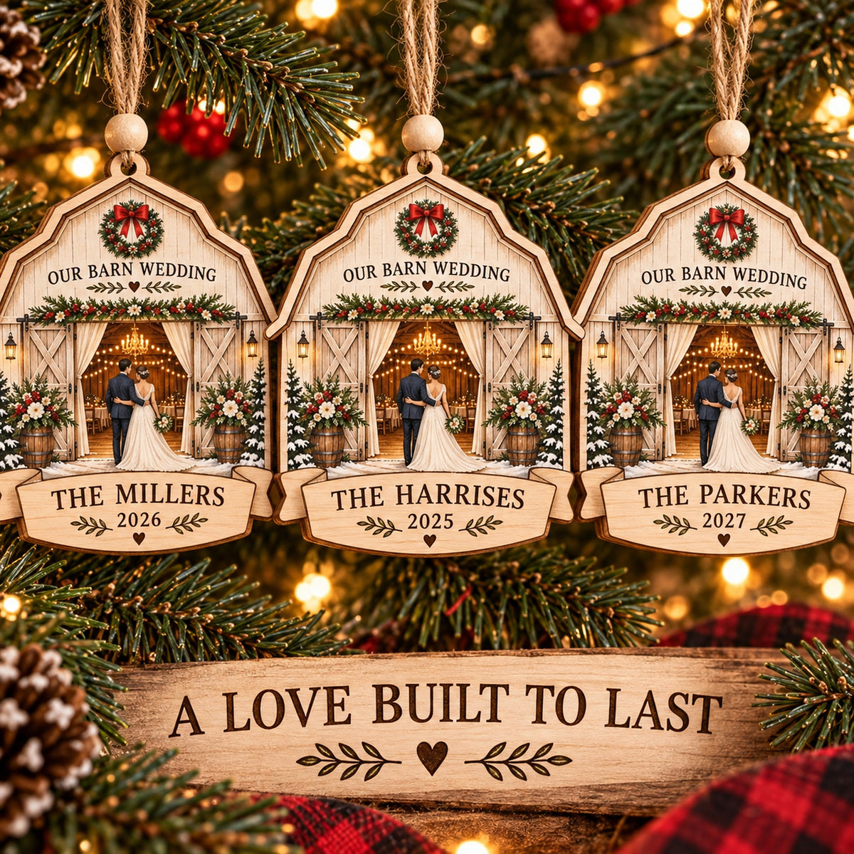 Personalized Rustic Barn Wedding Wood Ornament - Custom Keepsake - image 2
