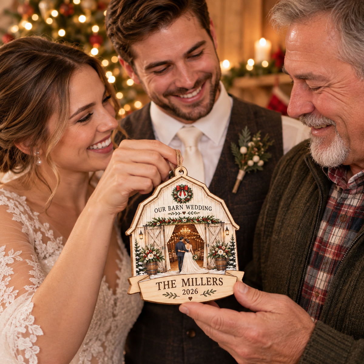 Personalized Rustic Barn Wedding Wood Ornament - Custom Keepsake - image 3