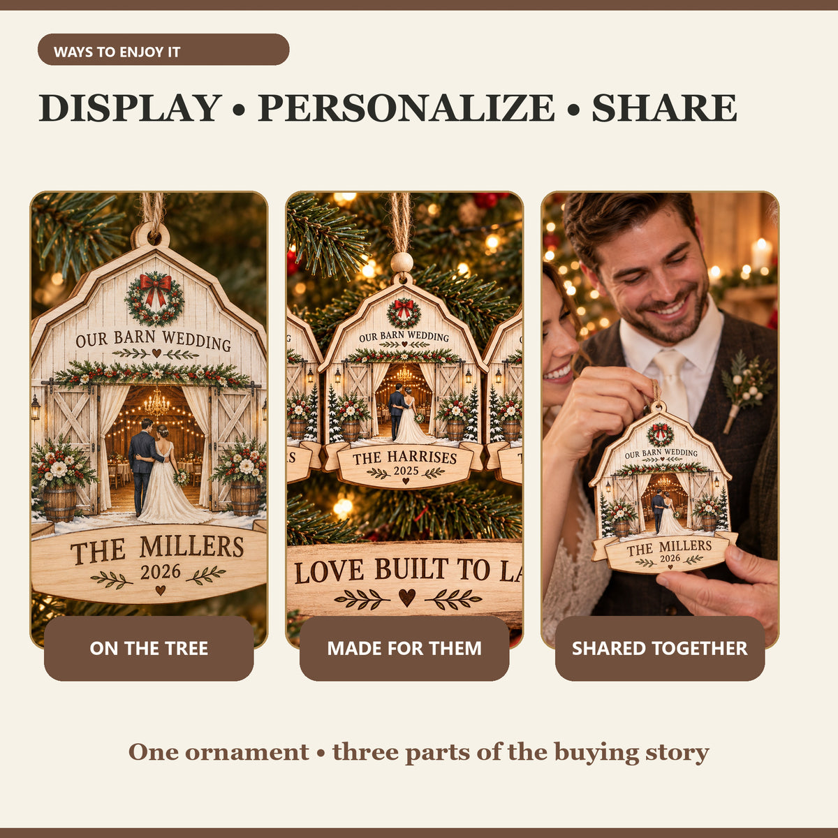 Personalized Rustic Barn Wedding Wood Ornament - Custom Keepsake - image 7