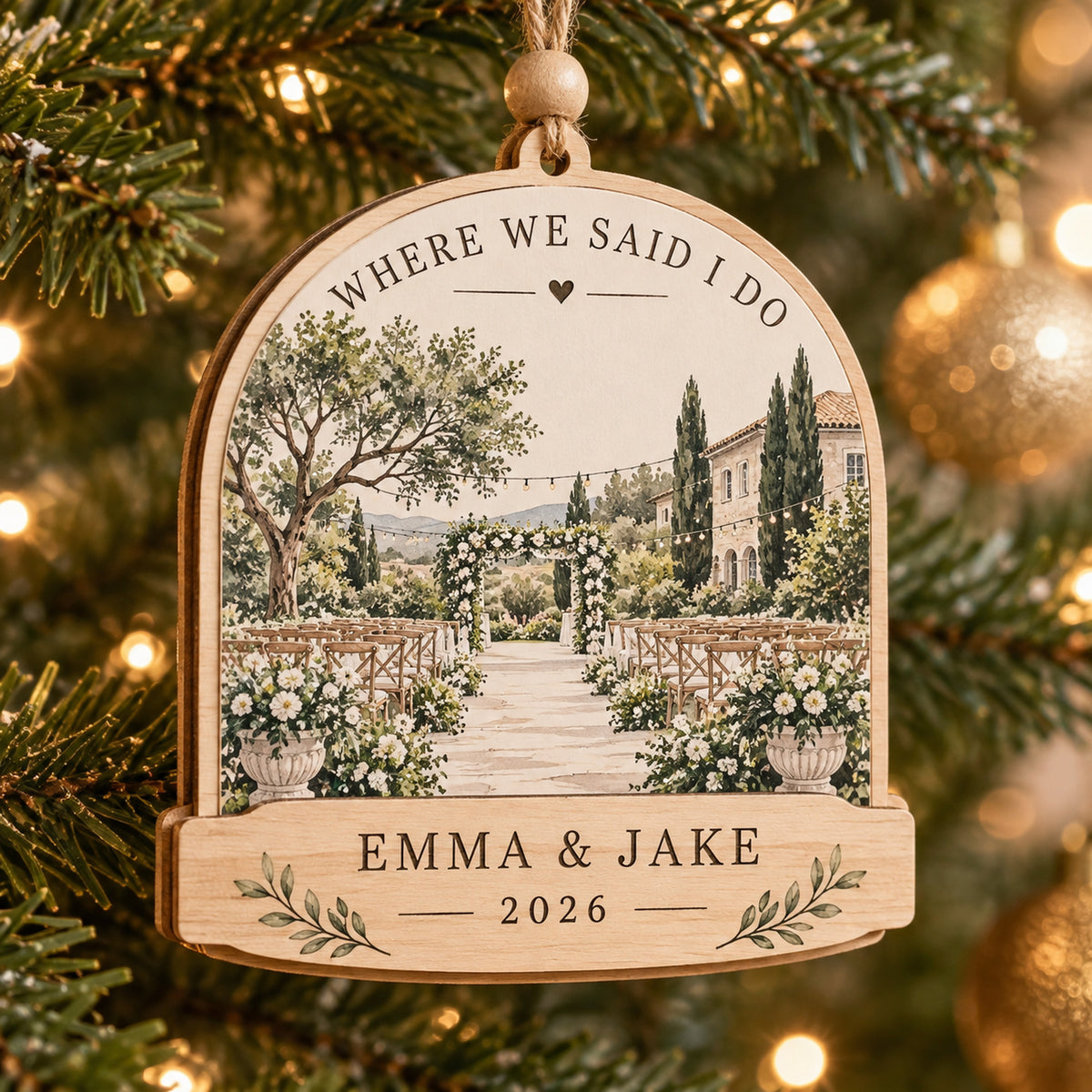 Personalized Wedding Venue Portrait Wood Ornament - Custom Keepsake - image 1