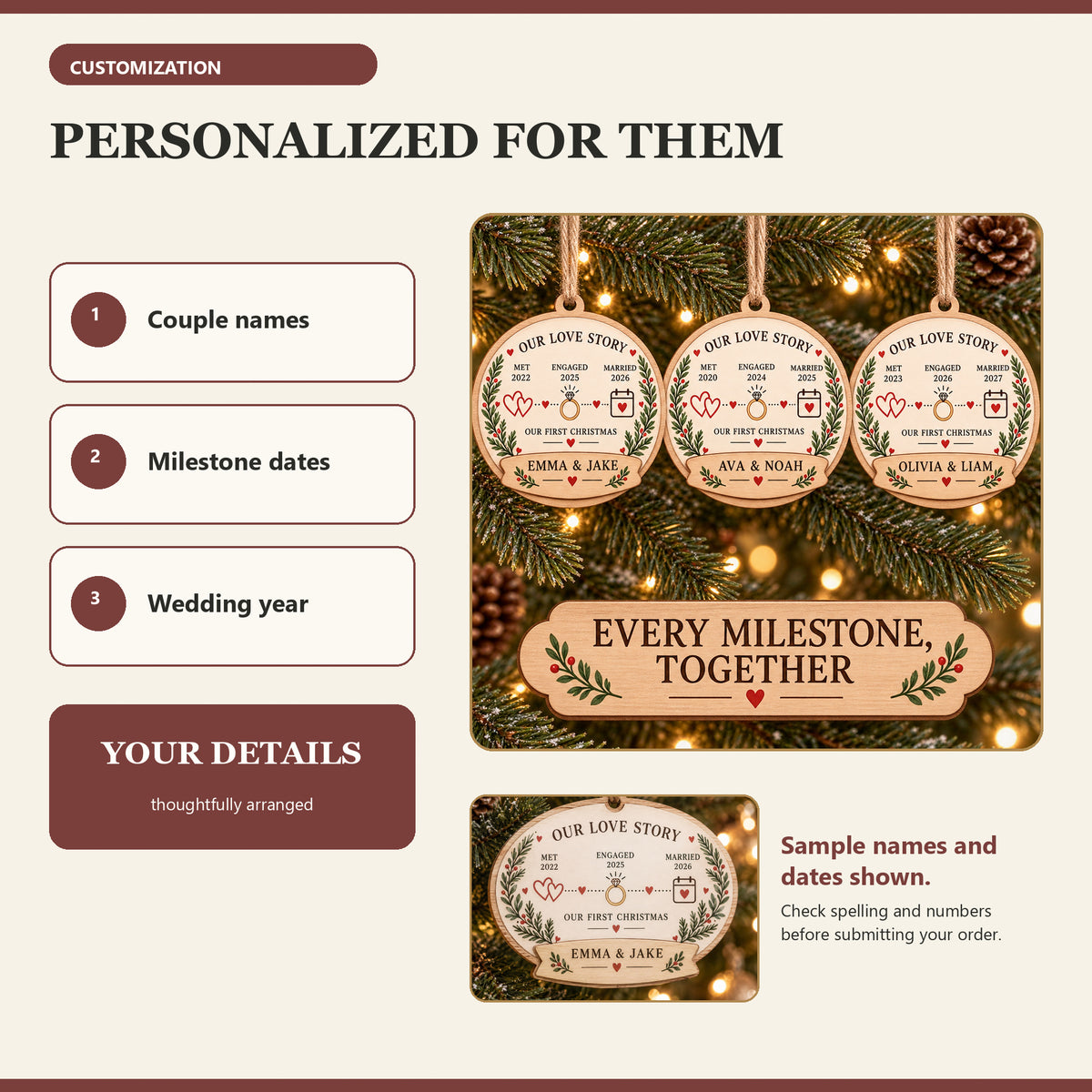 Personalized Love Story Timeline Wood Ornament - Custom Keepsake - image 5