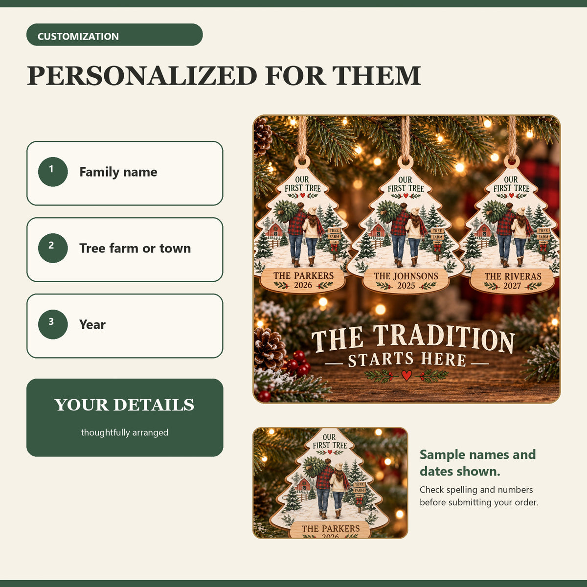 Personalized First Christmas Tree Wood Ornament - Custom Keepsake - image 5