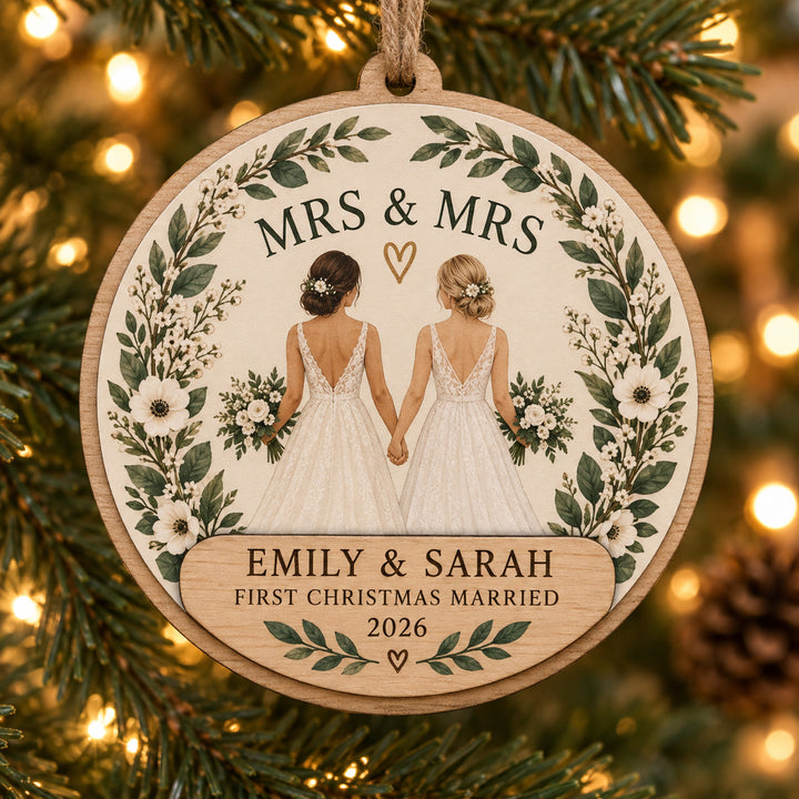 Personalized Mrs And Mrs Wood Ornament - Custom Keepsake - image 1