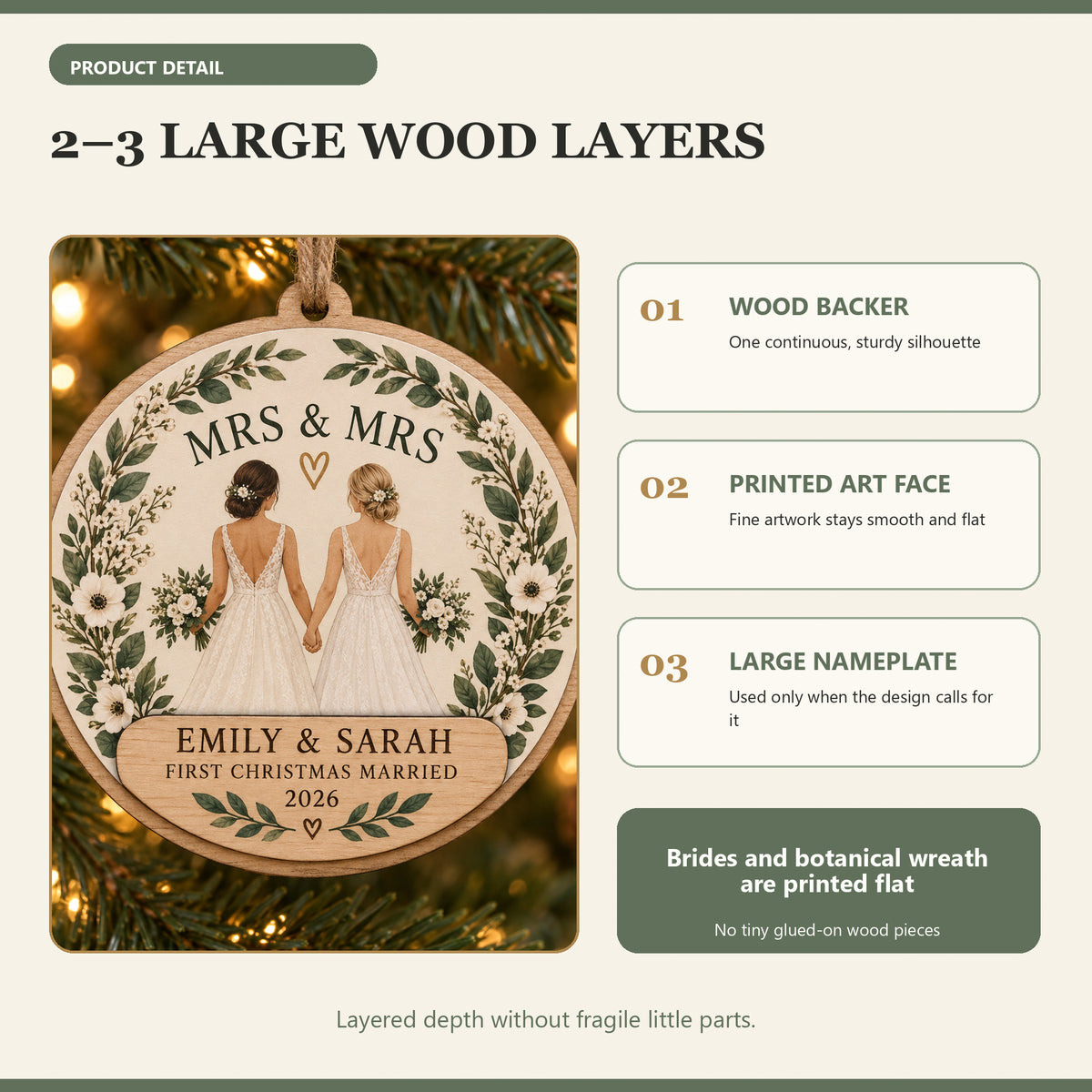 Personalized Mrs And Mrs Wood Ornament - Custom Keepsake - image 4
