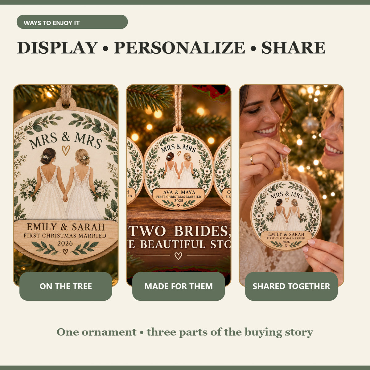 Personalized Mrs And Mrs Wood Ornament - Custom Keepsake - image 7