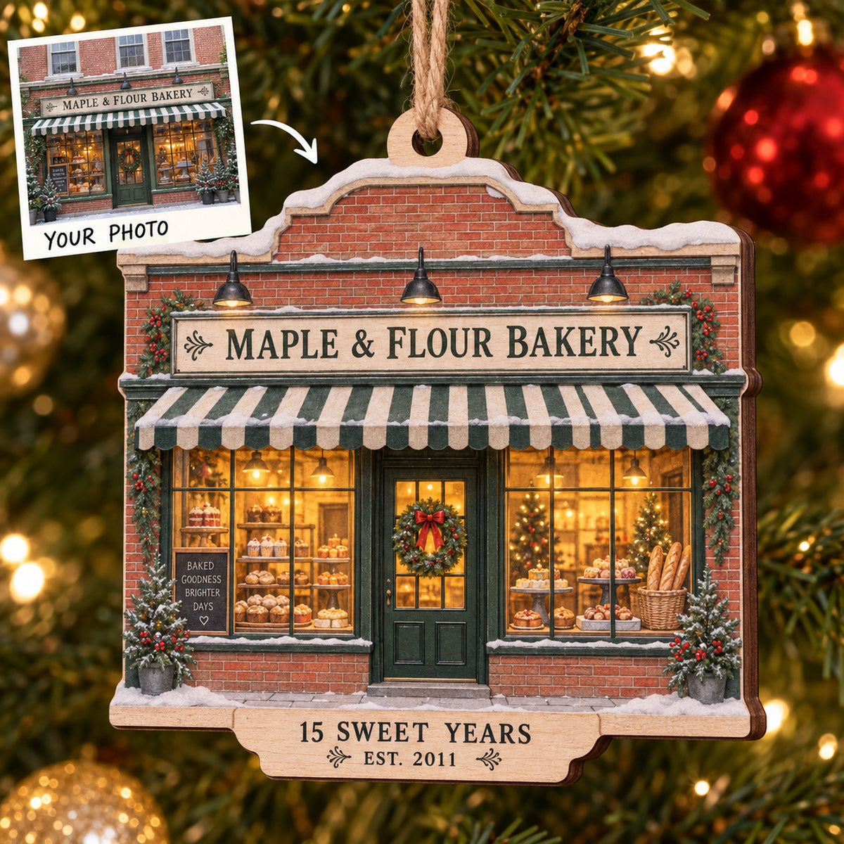 Personalized Bakery Anniversary Wood Ornament - Custom Keepsake - image 1