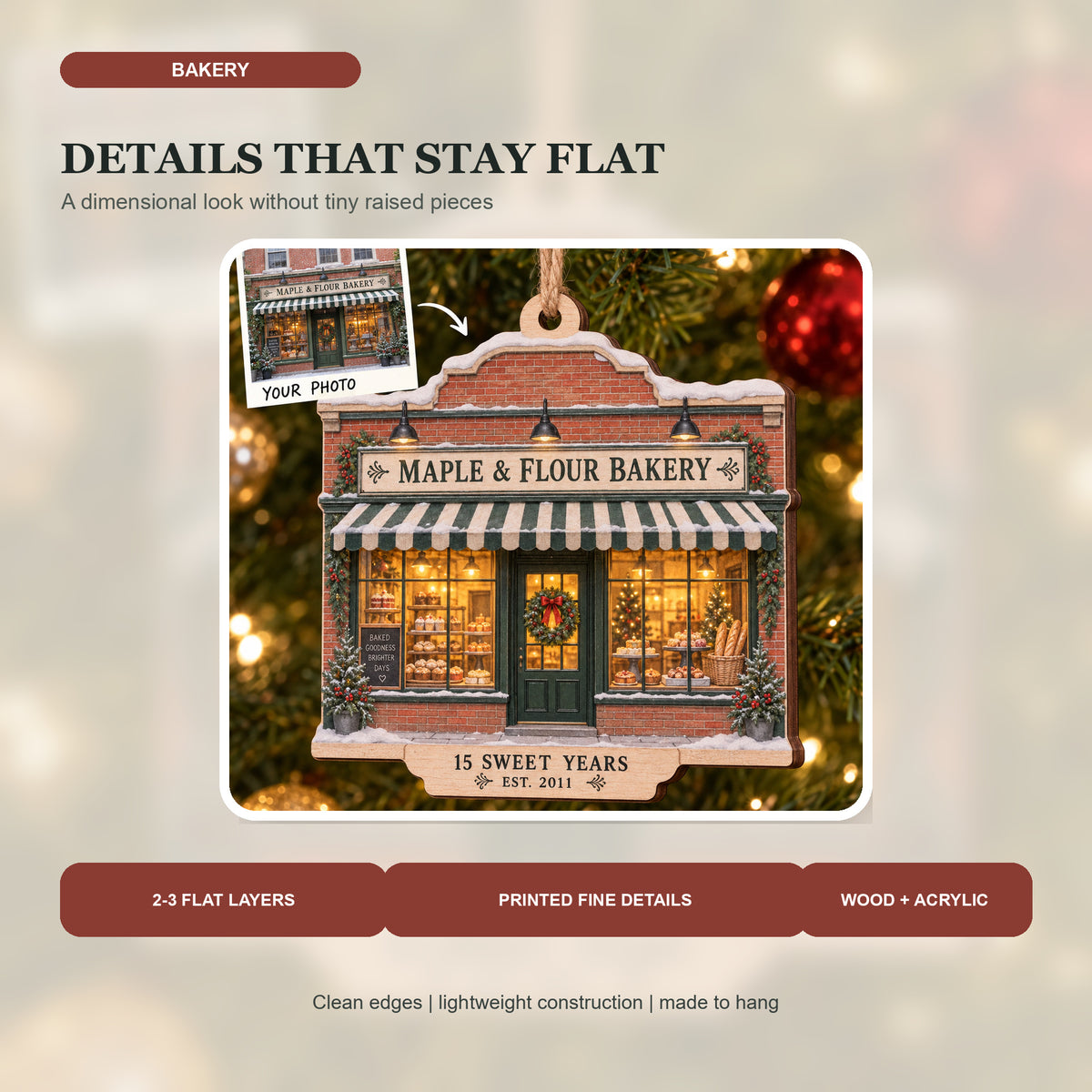 Personalized Bakery Anniversary Wood Ornament - Custom Keepsake - image 3