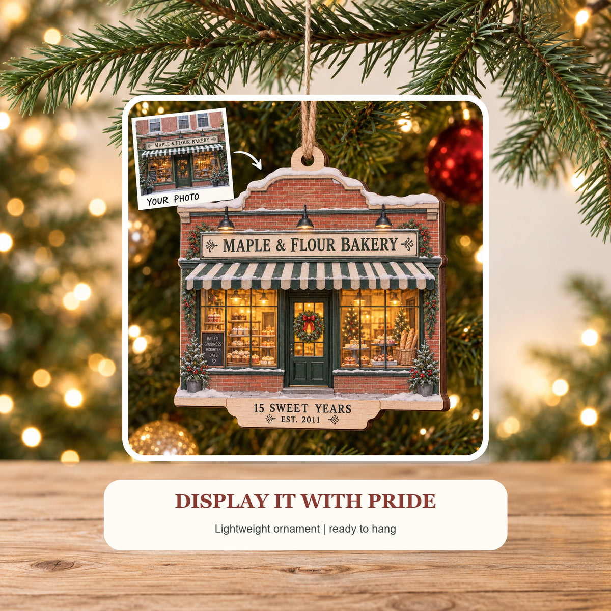 Personalized Bakery Anniversary Wood Ornament - Custom Keepsake - image 6
