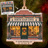 Personalized Coffee Shop Anniversary Wood Ornament - Custom Keepsake - image 1