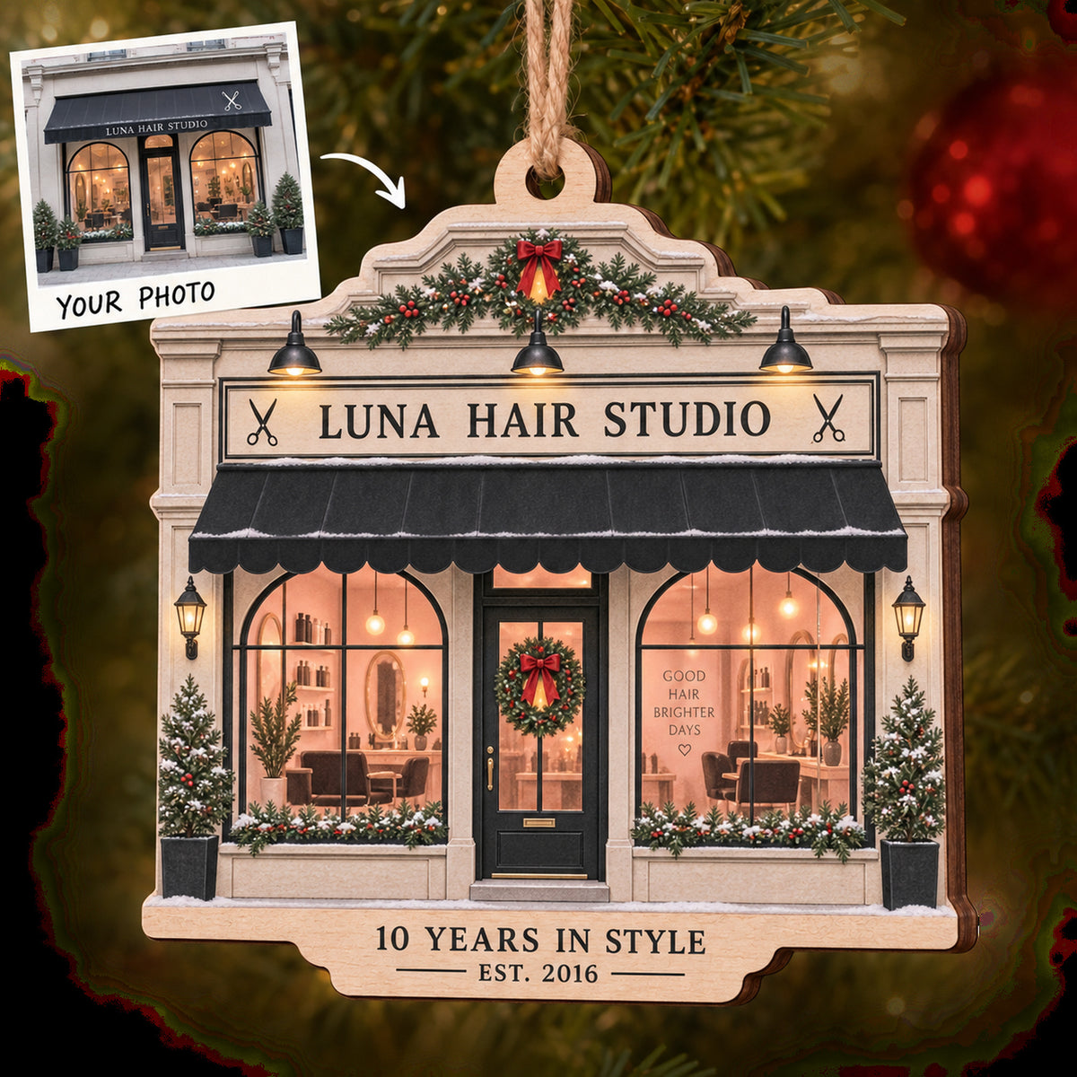 Personalized Hair Salon Anniversary Wood Ornament - Custom Keepsake - image 1