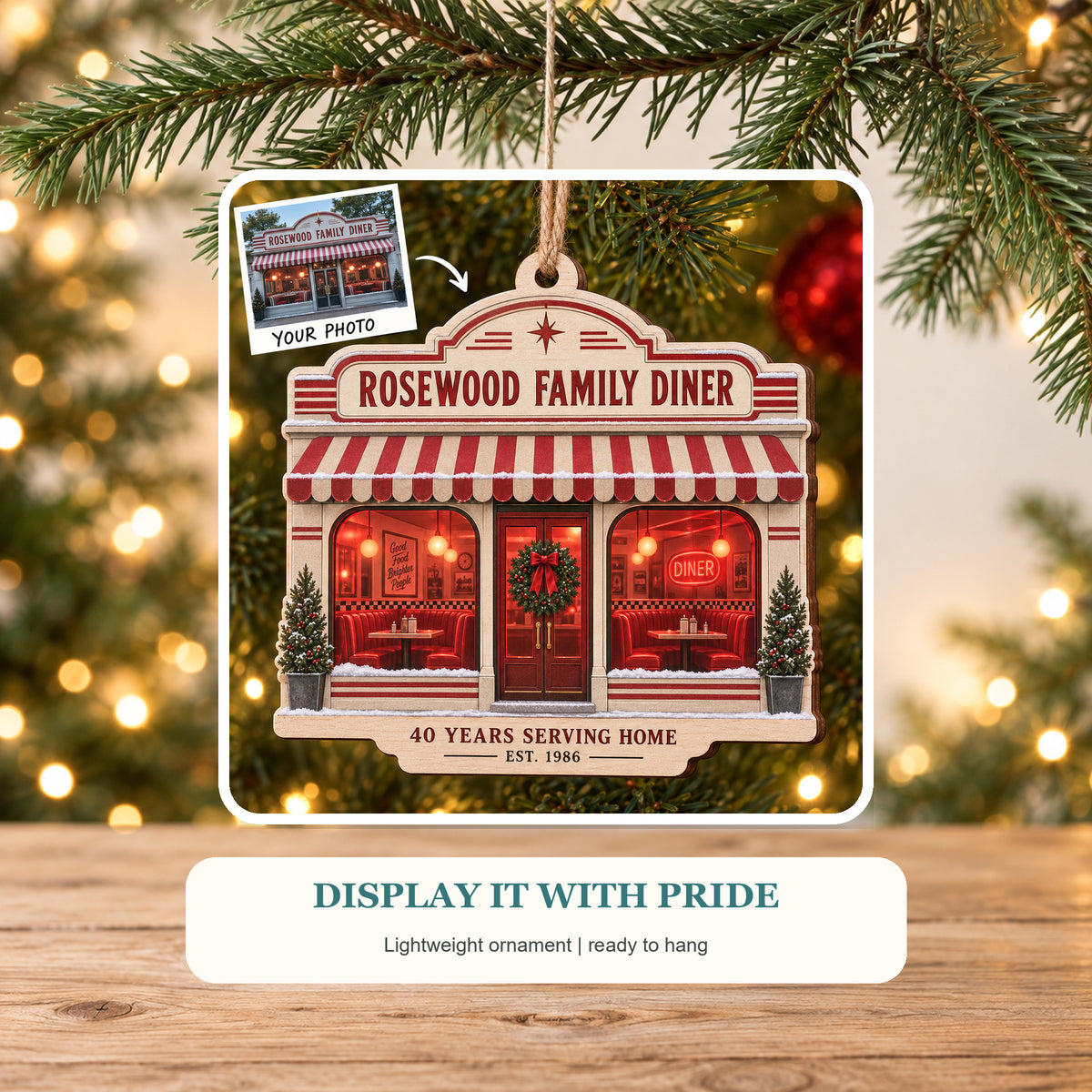 Personalized Family Diner Anniversary Wood Ornament - Custom Keepsake - image 6