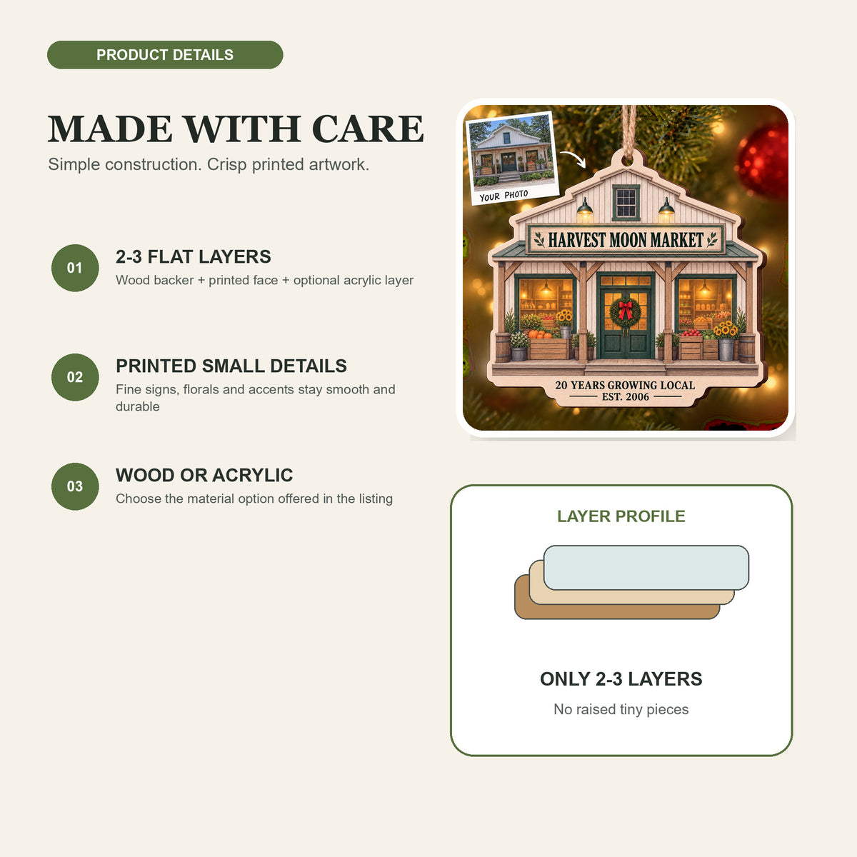 Personalized Farm Market Anniversary Wood Ornament - Custom Keepsake - image 4