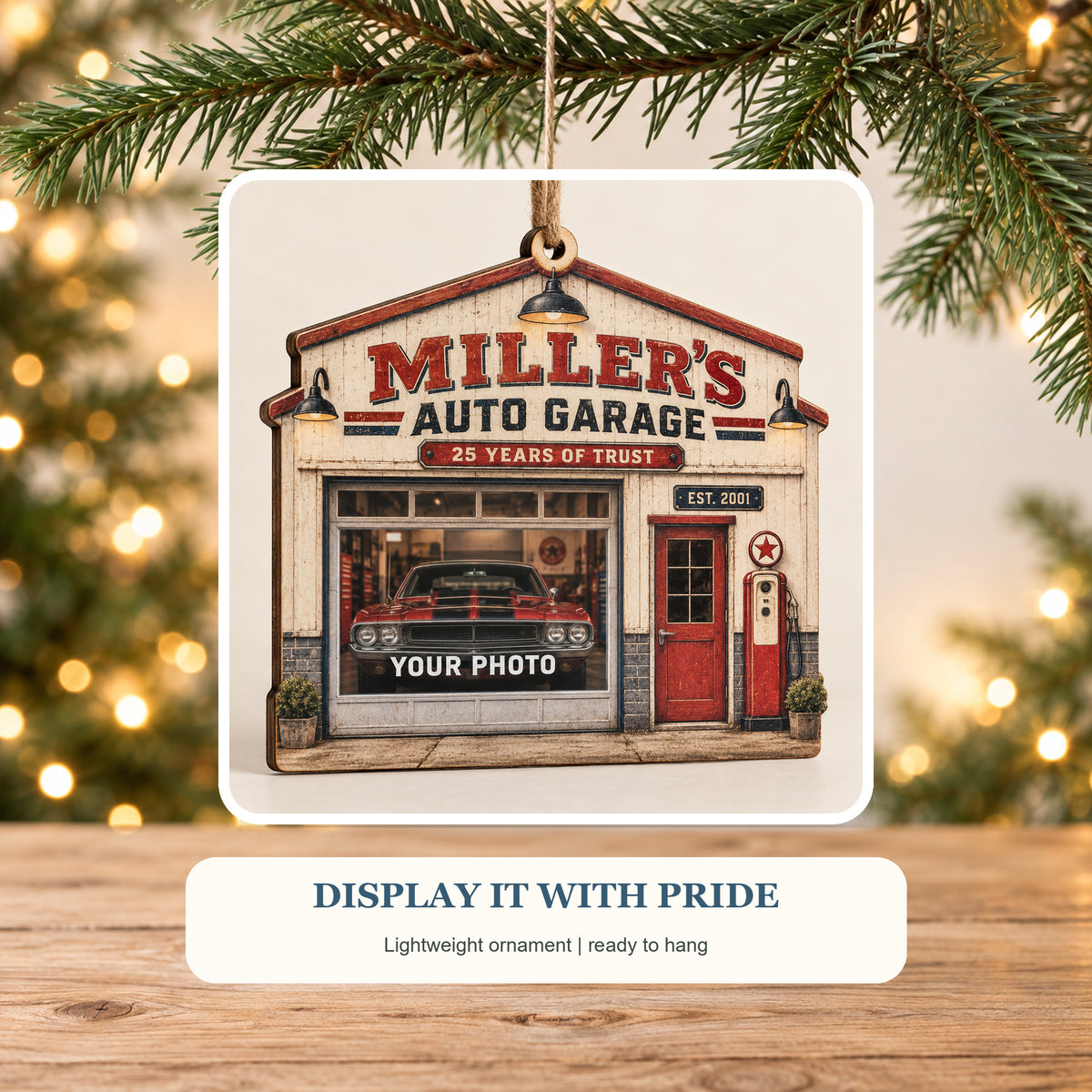 Personalized Auto Repair Anniversary Photo Window Wood Ornament - Custom Keepsake - image 6