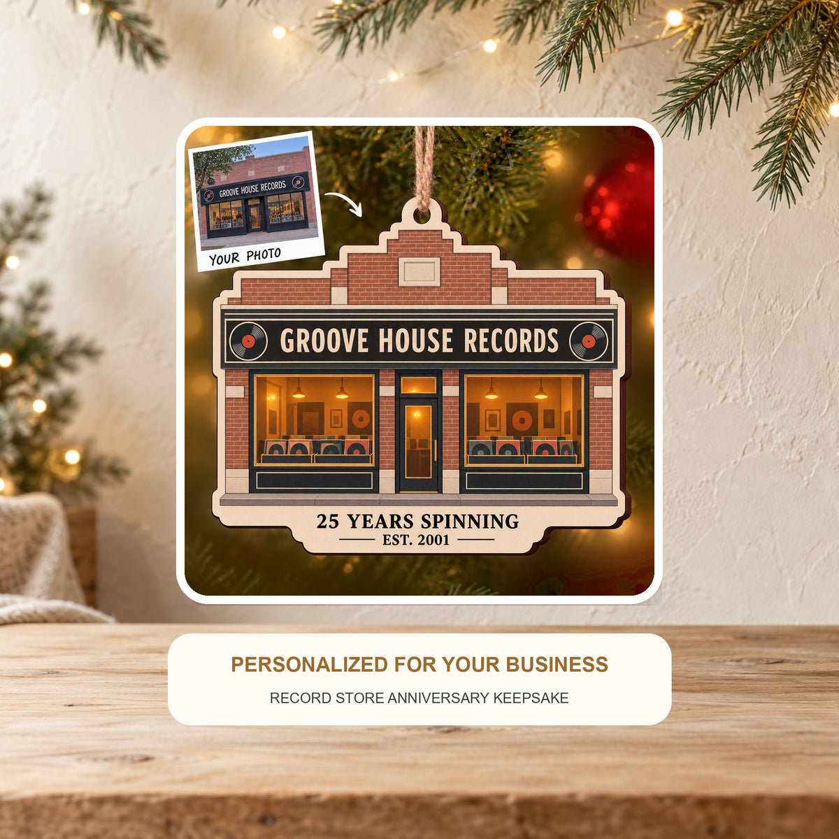Personalized Record Store Anniversary Wood Ornament - Custom Keepsake - image 2