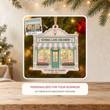 Personalized Ice Cream Shop Anniversary Storefront Wood Ornament - Custom Keepsake - image 2