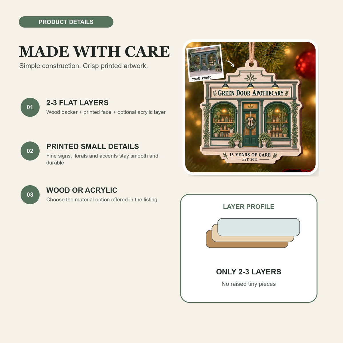 Personalized Apothecary Anniversary Storefront Wood Ornament - Custom Keepsake - image 4
