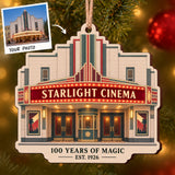 Personalized Movie Theater Anniversary Storefront Wood Ornament - Custom Keepsake - image 1
