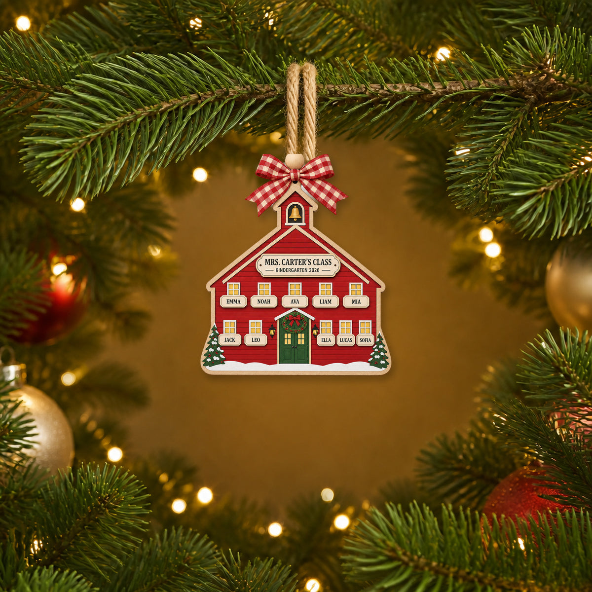 Personalized Schoolhouse Classic Red Acrylic Ornament - Custom Names Keepsake - image 3
