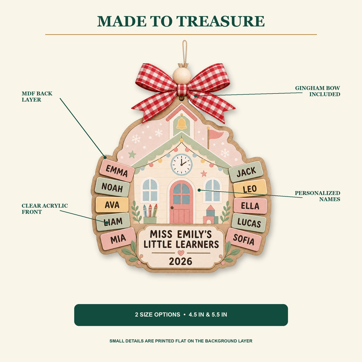 Personalized Schoolhouse Pastel Preschool Acrylic Ornament - Custom Names Keepsake - image 2