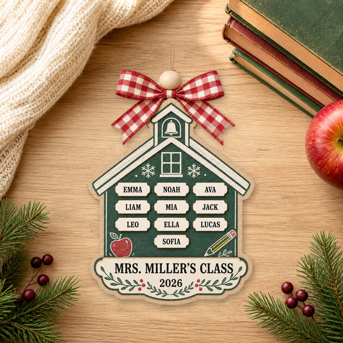 Personalized Schoolhouse Chalkboard Farmhouse Acrylic Ornament - Custom Names Keepsake - image 1