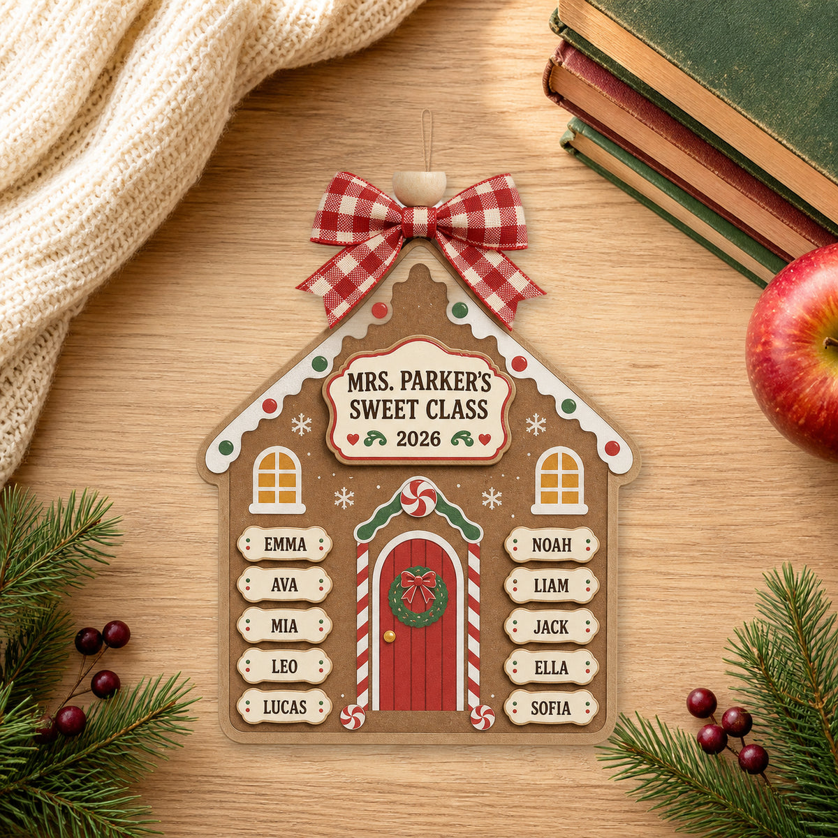Personalized Schoolhouse Gingerbread Acrylic Ornament - Custom Names Keepsake - image 1