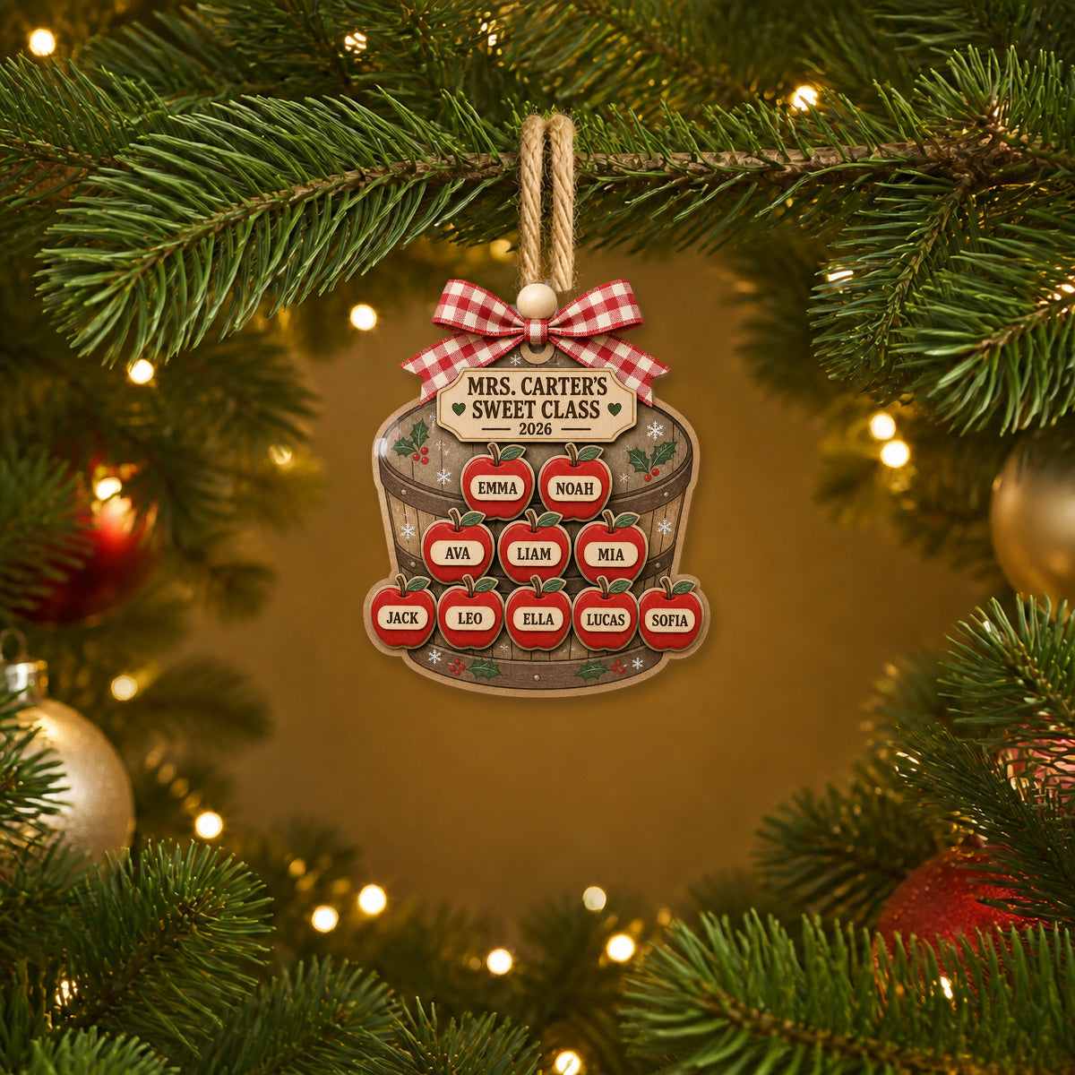 Personalized Apple Rustic Bushel Acrylic Ornament - Custom Names Keepsake - image 3
