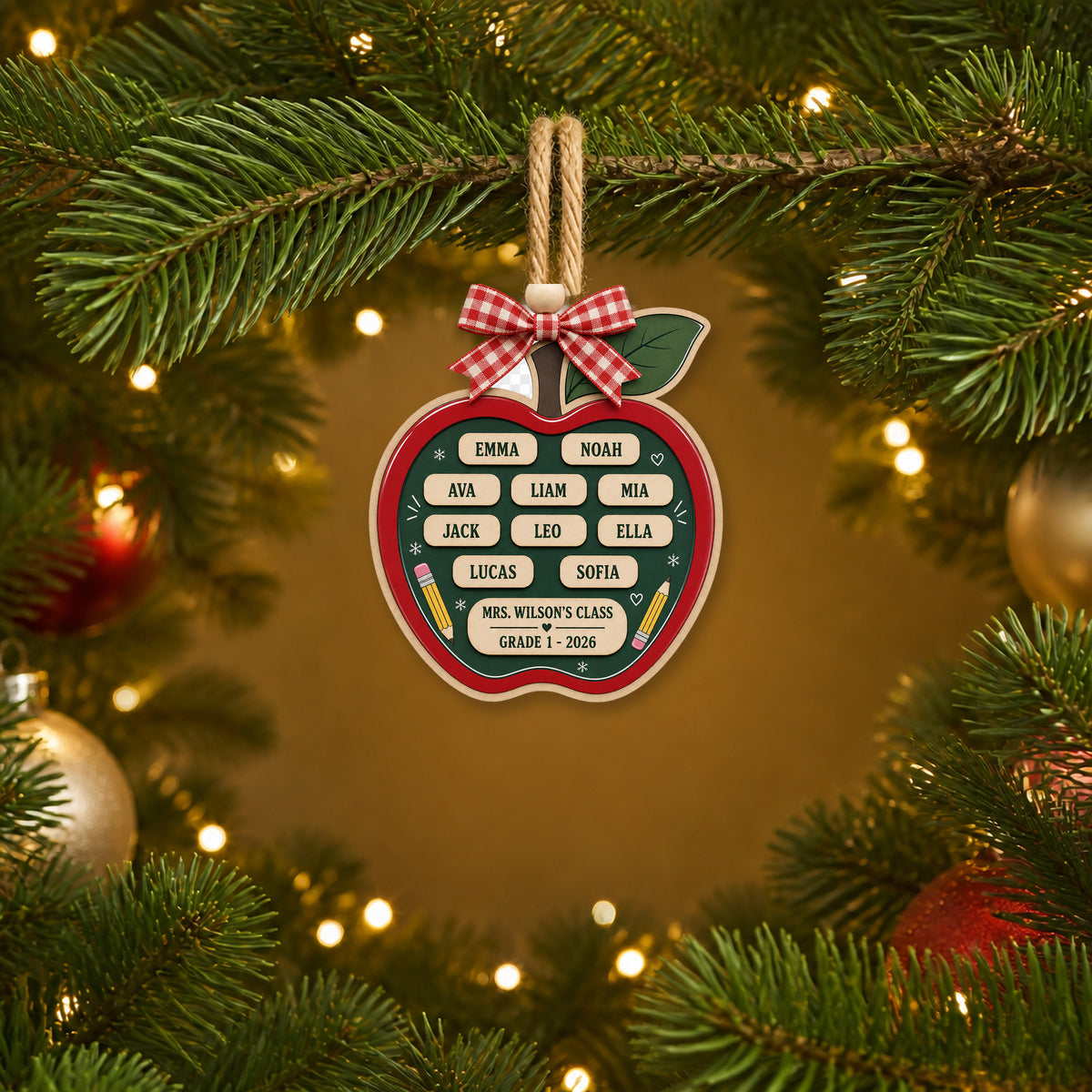 Personalized Apple Big Red Acrylic Ornament - Custom Names Keepsake - image 3