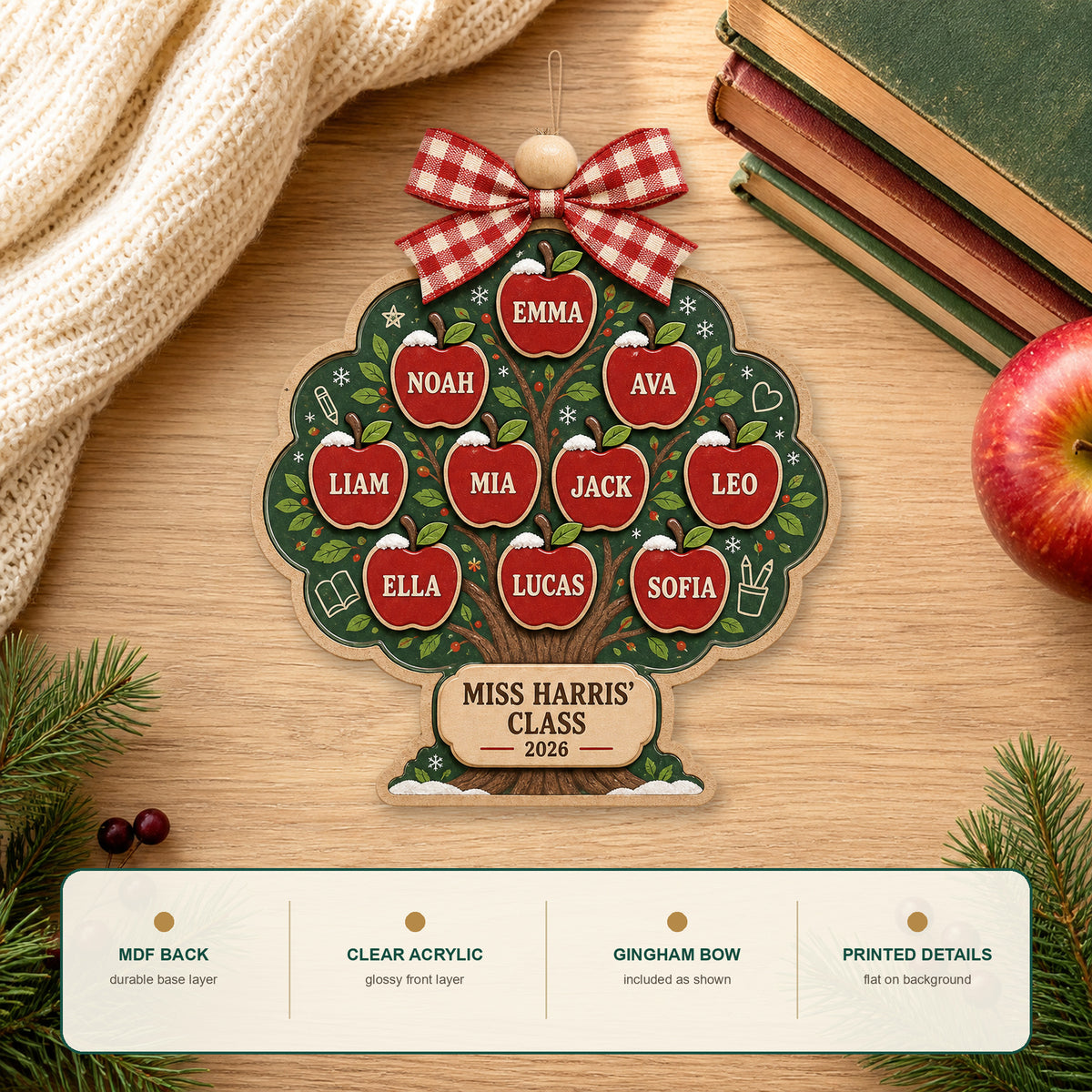 Personalized Apple Tree Classroom Acrylic Ornament - Custom Names Keepsake - image 6