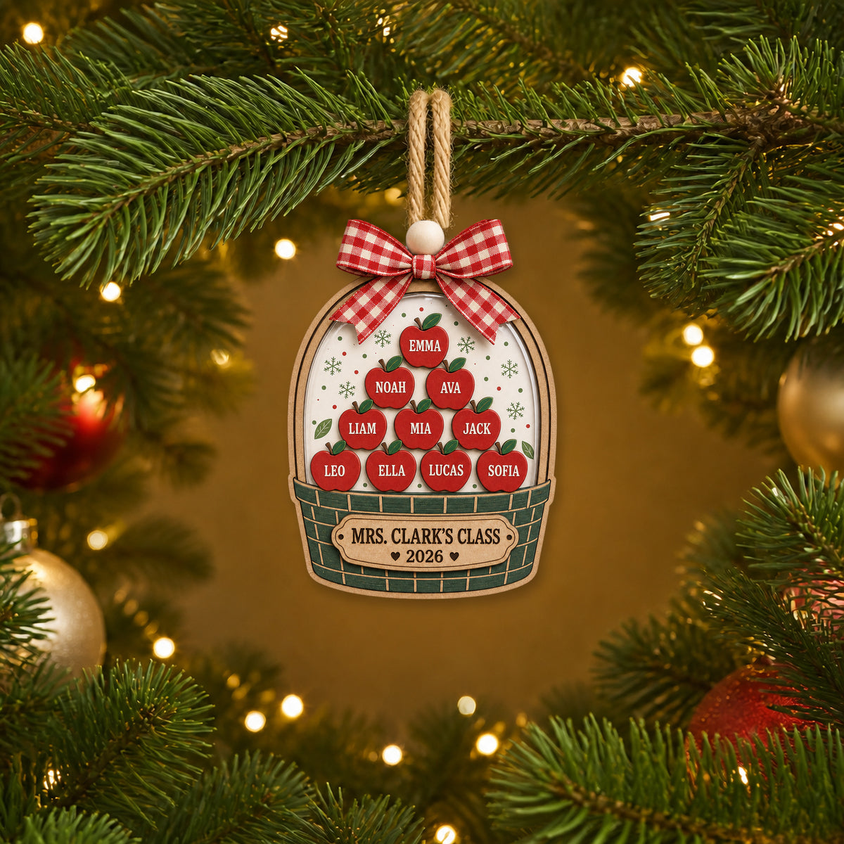 Personalized Apple Basket Acrylic Ornament - Custom Names Keepsake - image 3
