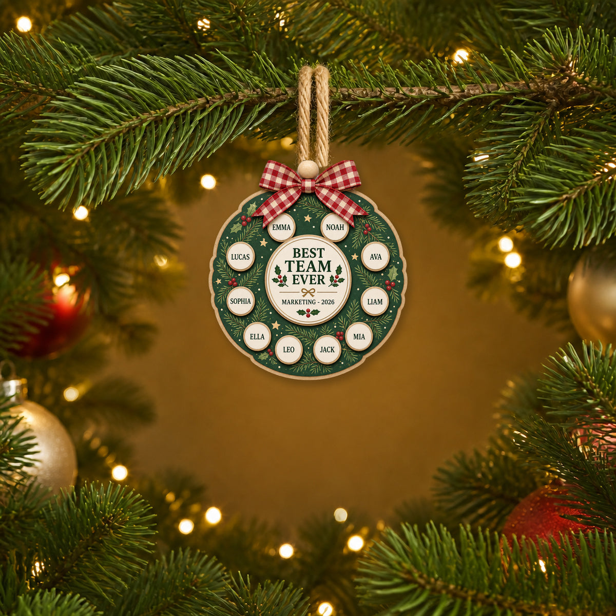 Personalized Team Corporate Wreath Acrylic Ornament - Custom Names Keepsake - image 3