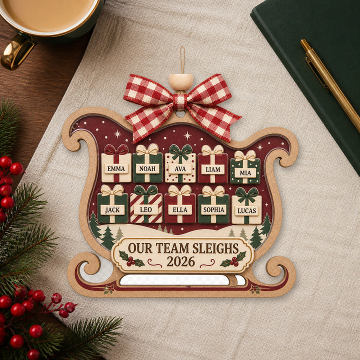 Personalized Team Sleigh Acrylic Ornament - Custom Names Keepsake - image 1