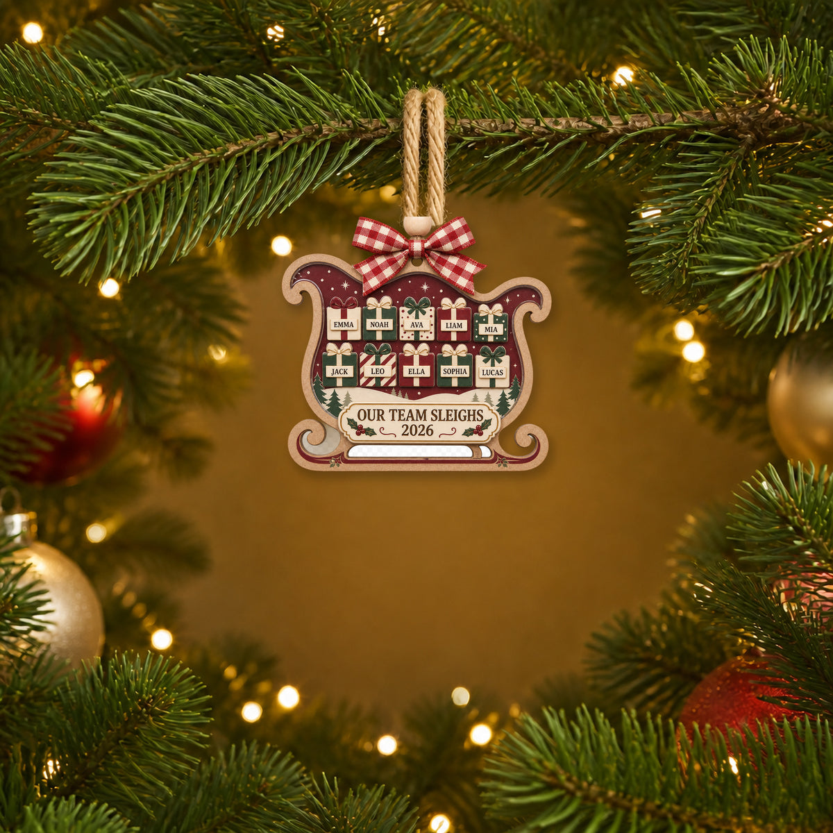 Personalized Team Sleigh Acrylic Ornament - Custom Names Keepsake - image 3
