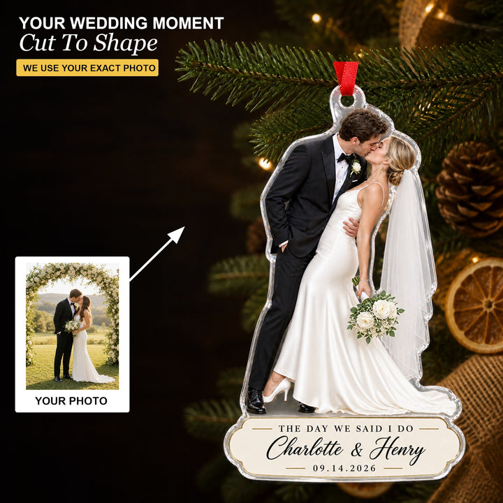 Personalized Wedding Kiss Keepsake Photo Acrylic Ornament - Custom Couple Keepsake - image 1