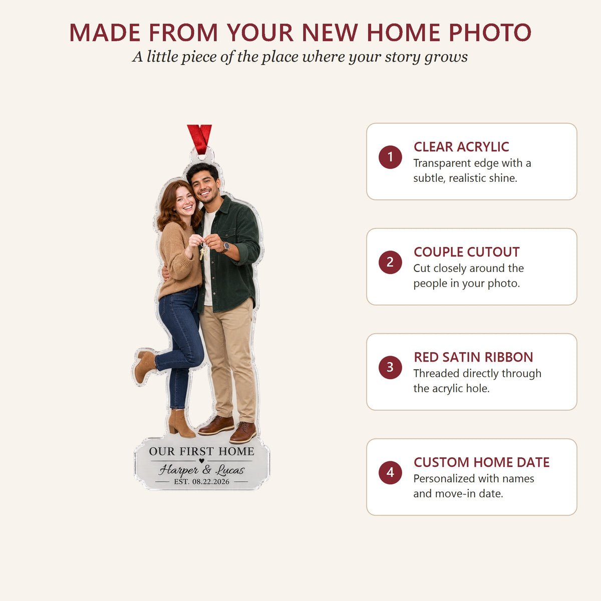 Personalized First Home Together Photo Acrylic Ornament - Custom Couple Keepsake - image 4