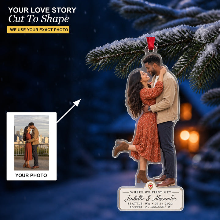 Personalized Where We First Met Photo Acrylic Ornament - Custom Couple Keepsake - image 1