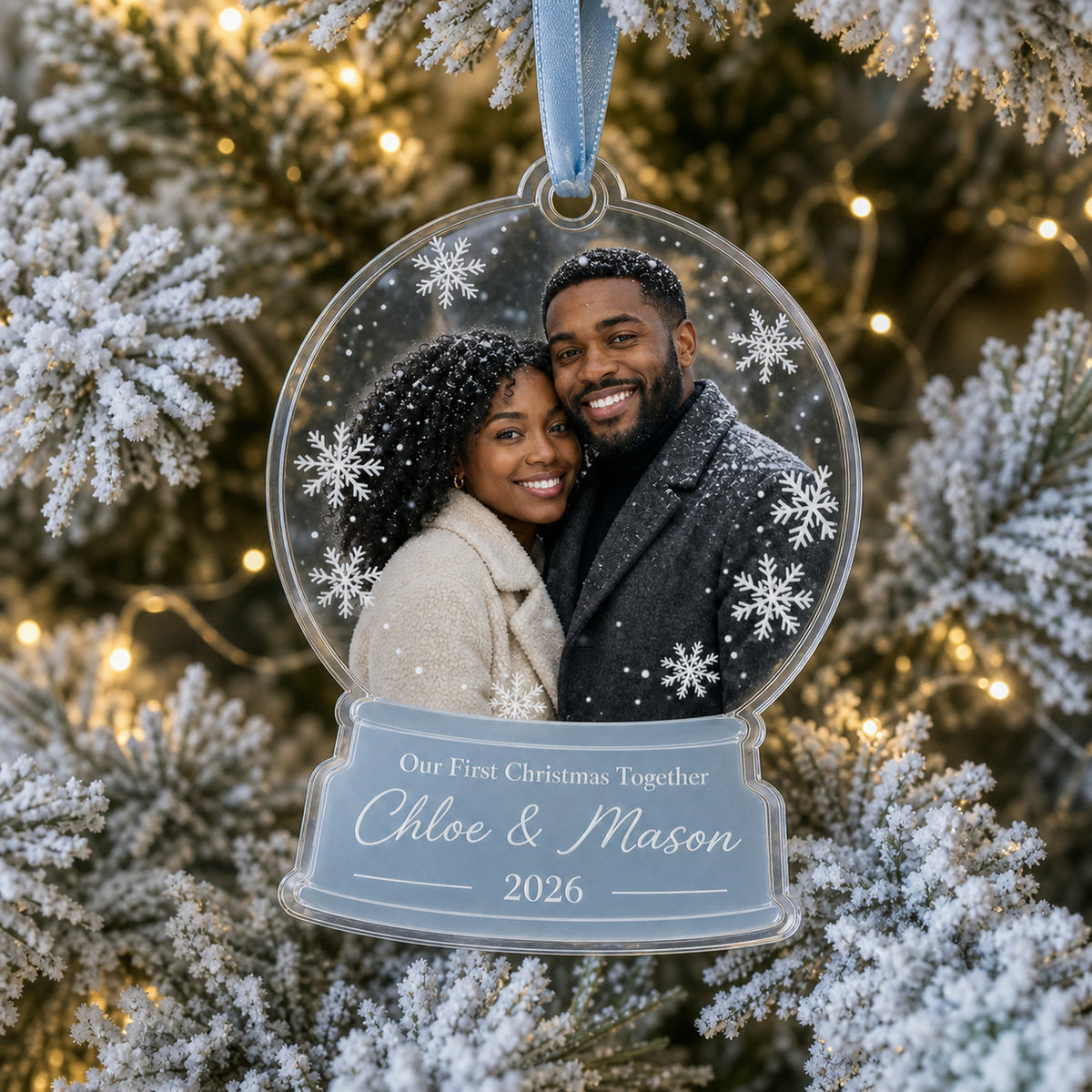 Personalized Snow Globe Couple Photo Acrylic Ornament - Custom Couple Keepsake - image 2