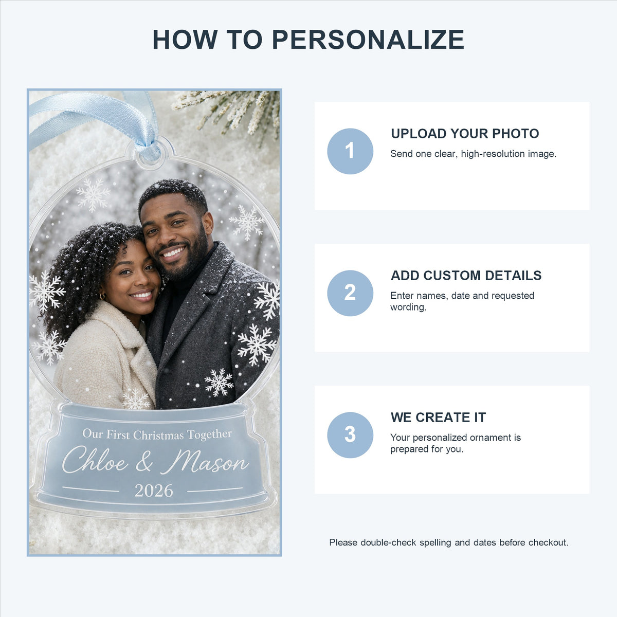 Personalized Snow Globe Couple Photo Acrylic Ornament - Custom Couple Keepsake - image 5