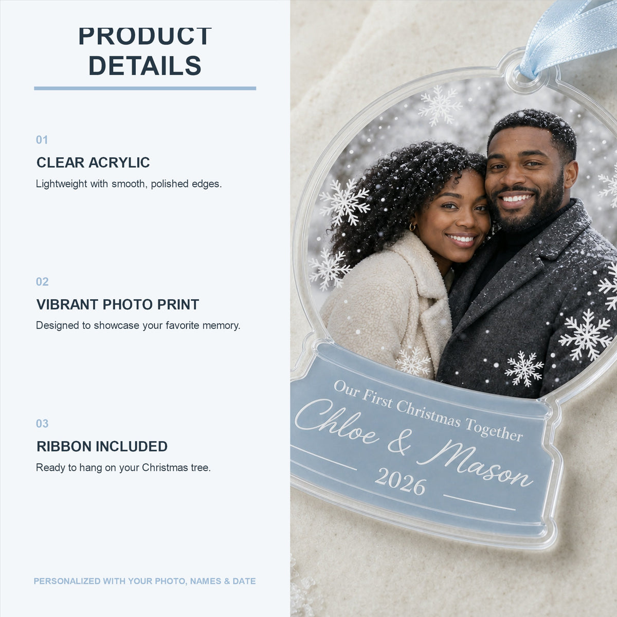 Personalized Snow Globe Couple Photo Acrylic Ornament - Custom Couple Keepsake - image 6