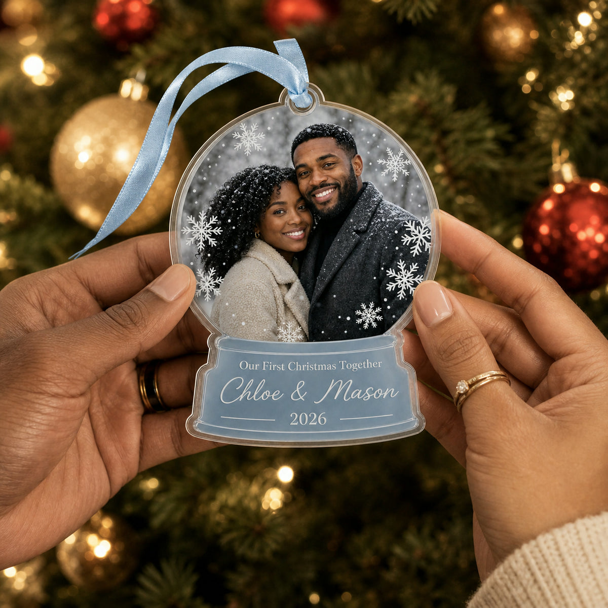 Personalized Snow Globe Couple Photo Acrylic Ornament - Custom Couple Keepsake - image 8