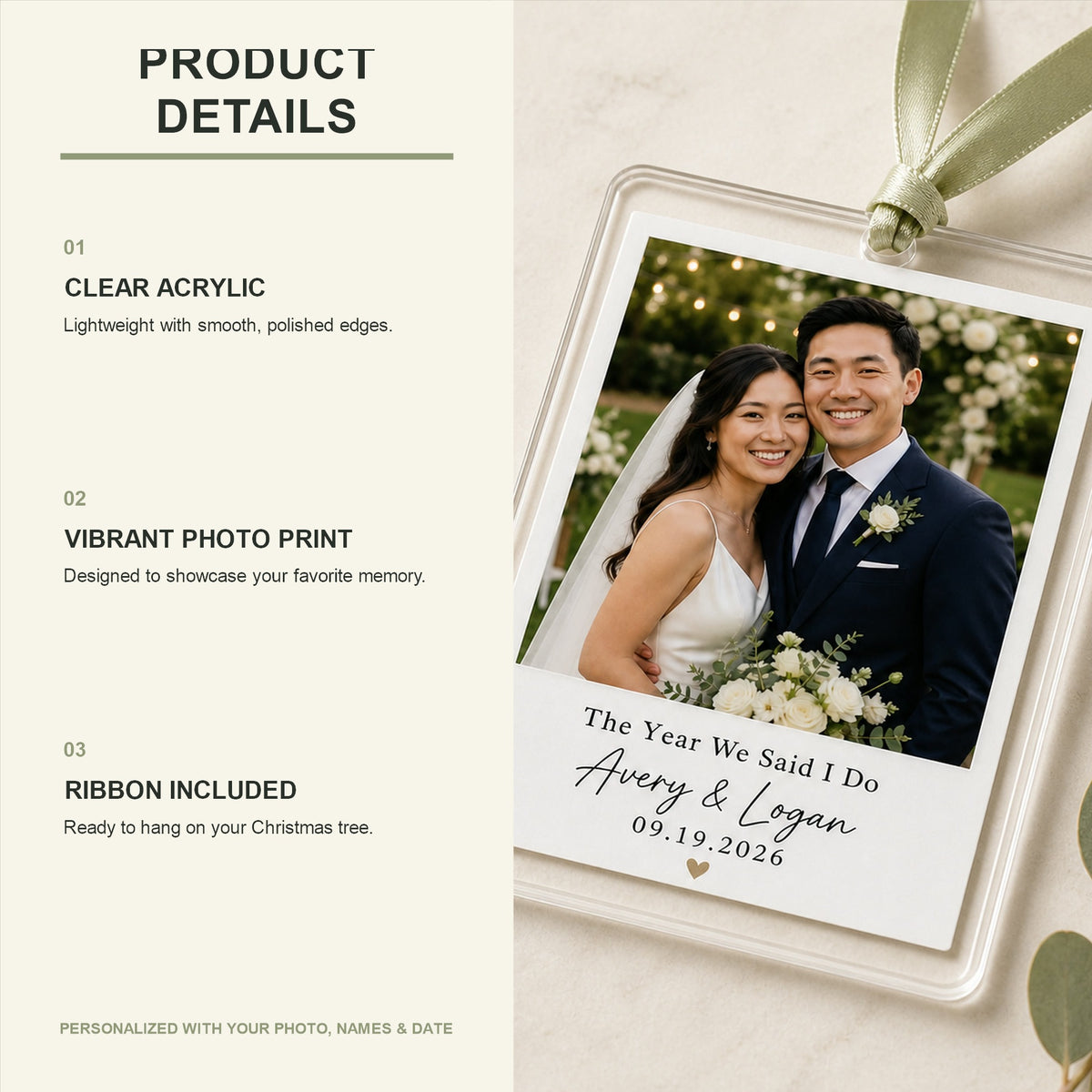 Personalized Polaroid Wedding Photo Photo Acrylic Ornament - Custom Couple Keepsake - image 6