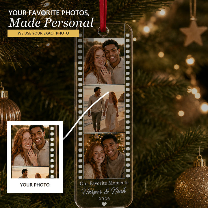 Personalized Film Strip Photo Collage Photo Acrylic Ornament - Custom Couple Keepsake - image 1