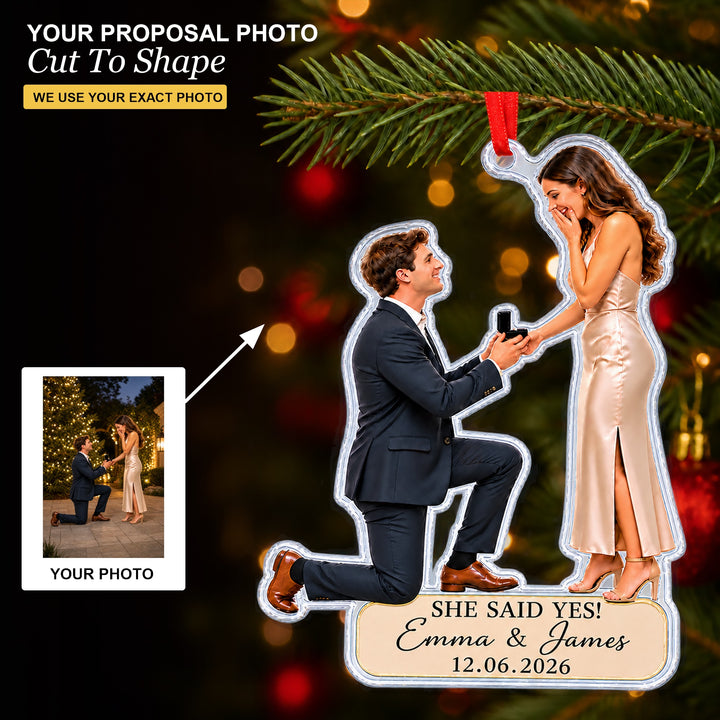 Personalized She Said Yes Proposal Cutout Photo Acrylic Ornament - Custom Couple Keepsake - image 1