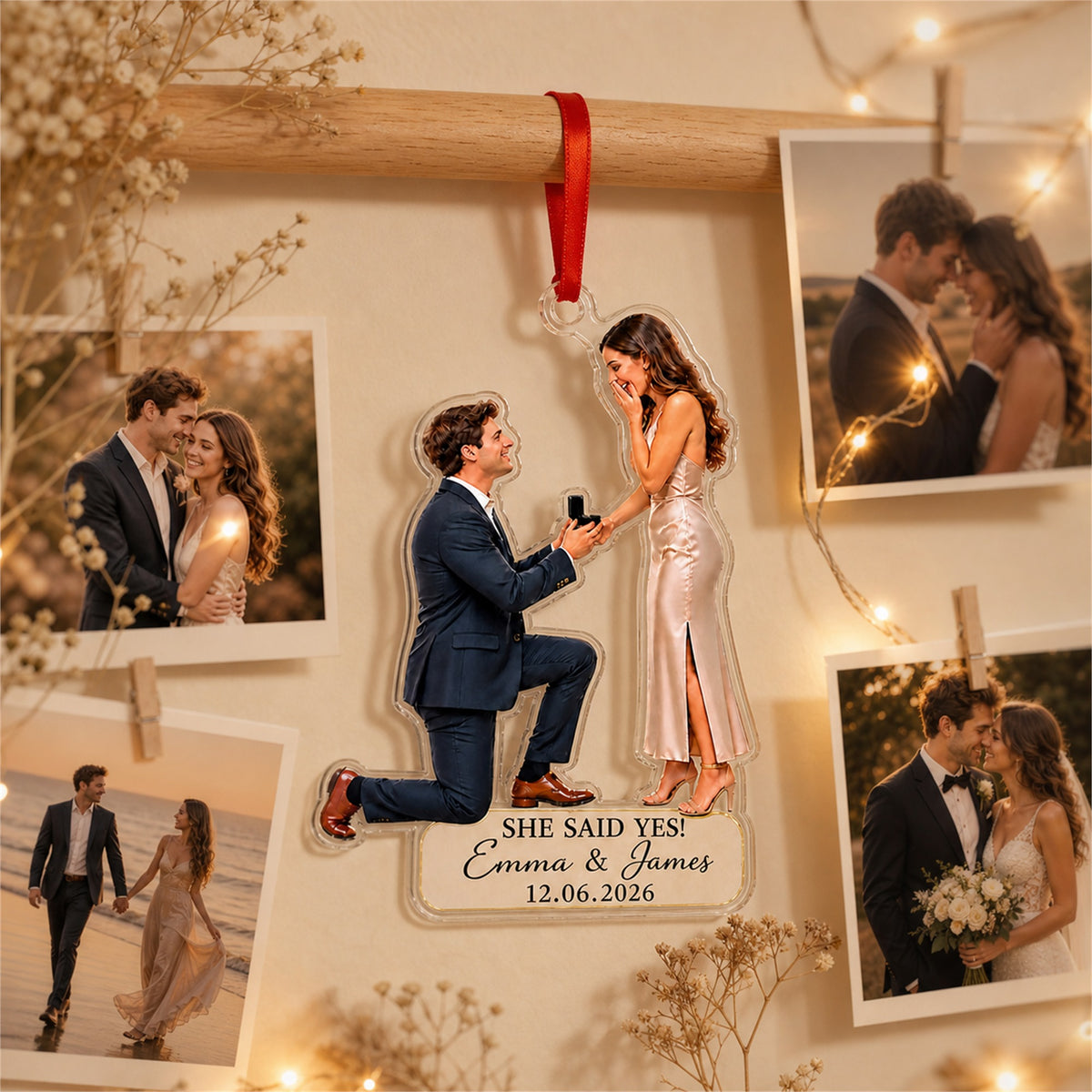 Personalized She Said Yes Proposal Cutout Photo Acrylic Ornament - Custom Couple Keepsake - image 7